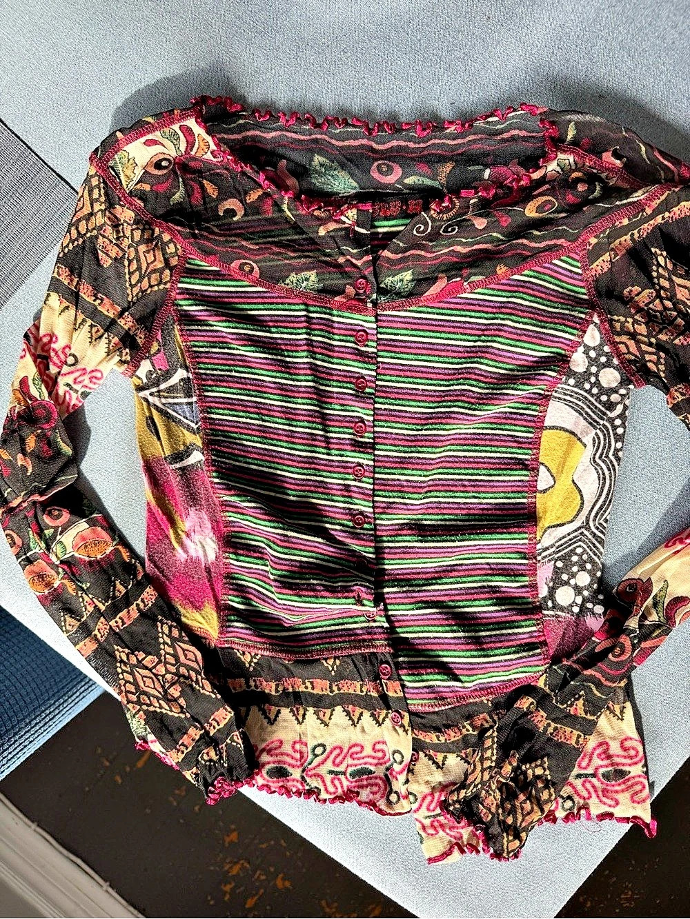 Lulu M paris Multicolor Abstract Long Sleeve Blouse Size Medium
